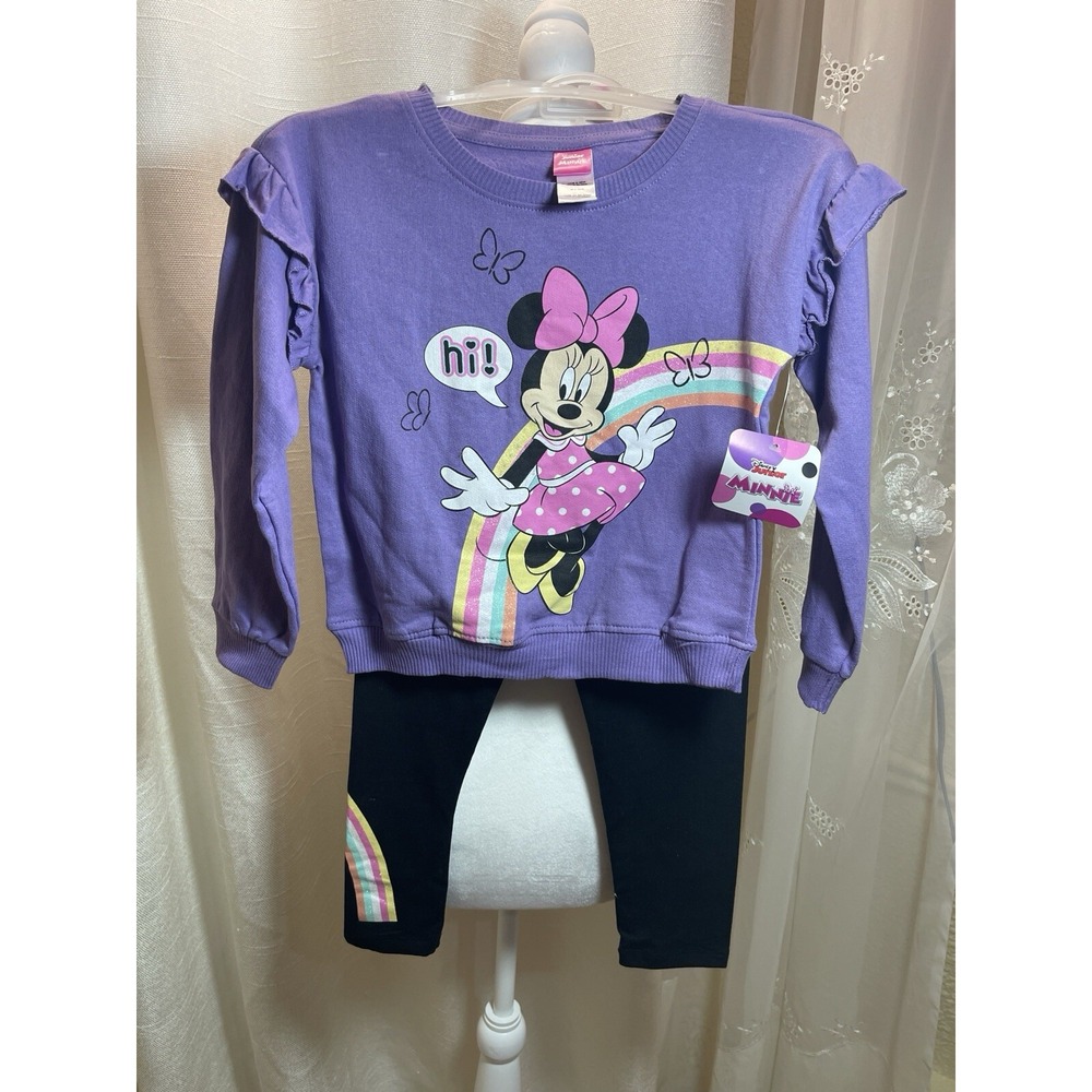 Disney Minnie Mouse Girls 2-Piece Sweatshirt and Pants Set Purple Black Size 6X